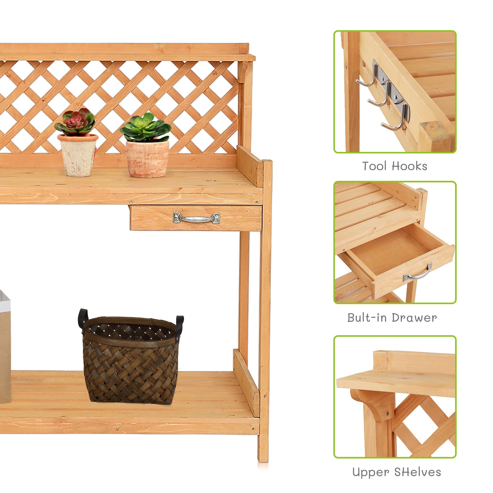 Ktaxon Garden Workbench Potting Table for Outside Garden with Drawer Burlywood