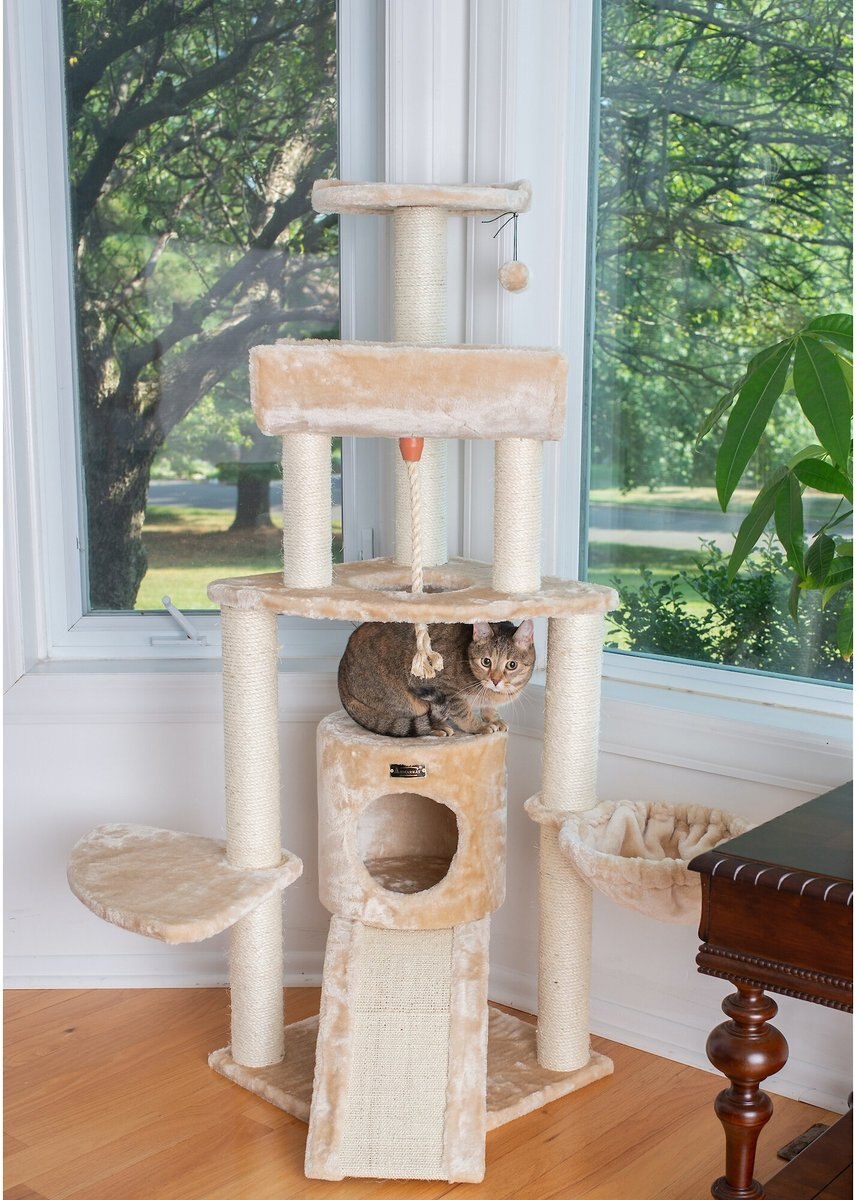 Armarkat 58-in Cat Tower and Ramp Cat Tree， Beige