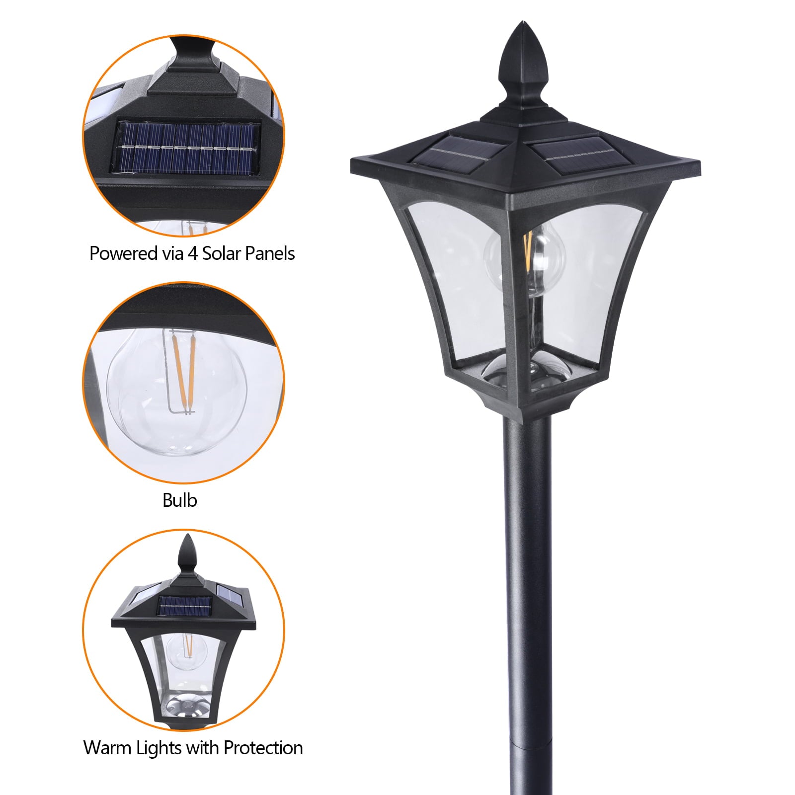 63in Vintage Solar Lamp Post Light with Planter Selectable Height Dusk to Dawn