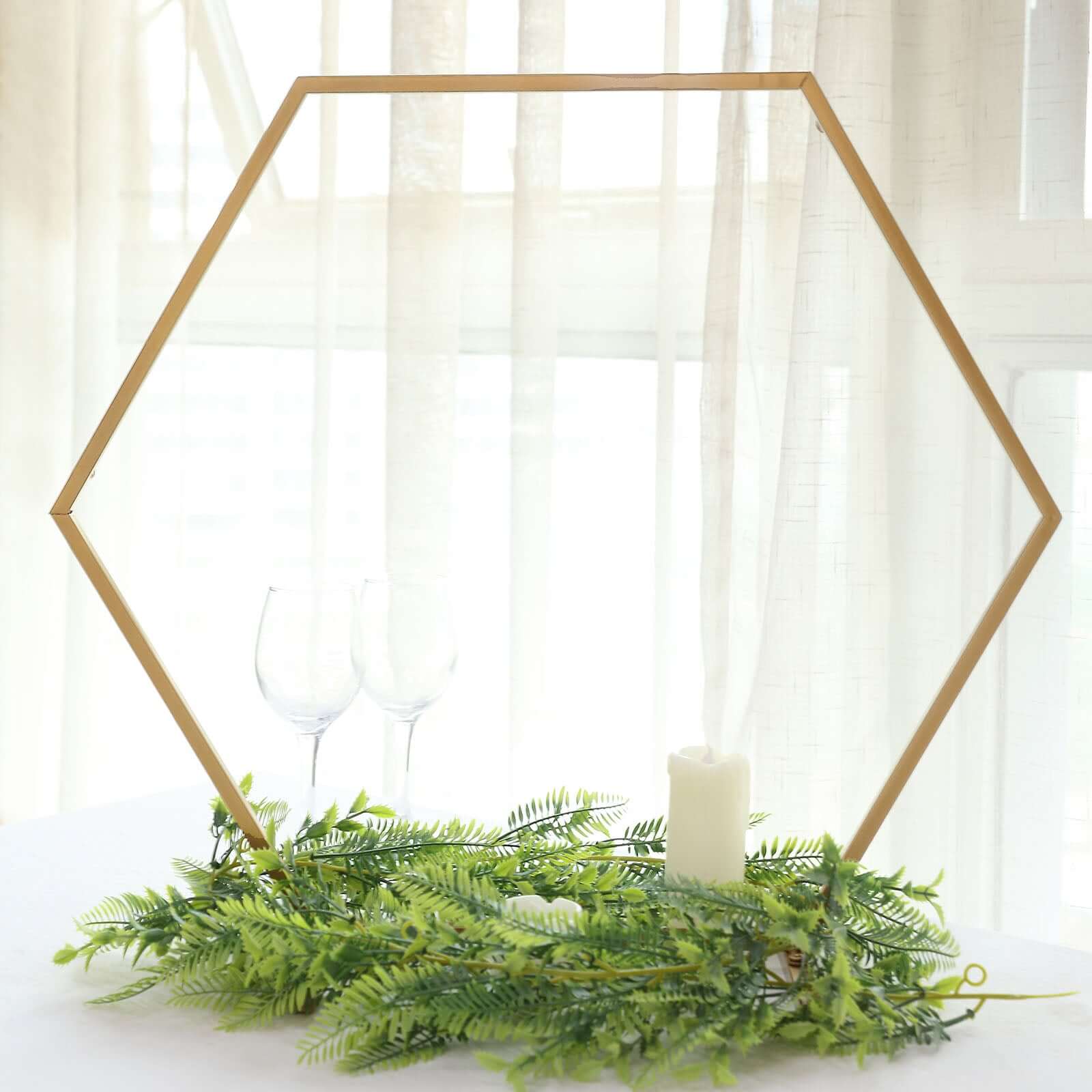 Gold Metal Hexagon Table Wedding Arch Centerpiece Stand, Geometric Self Standing Flower Balloon Frame 21