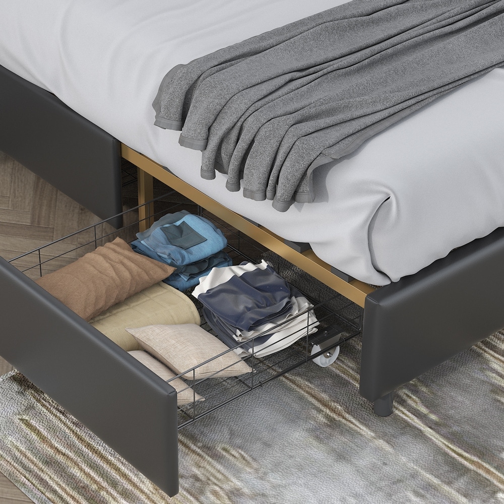 Metal frame sleeping bed with four storage drawer