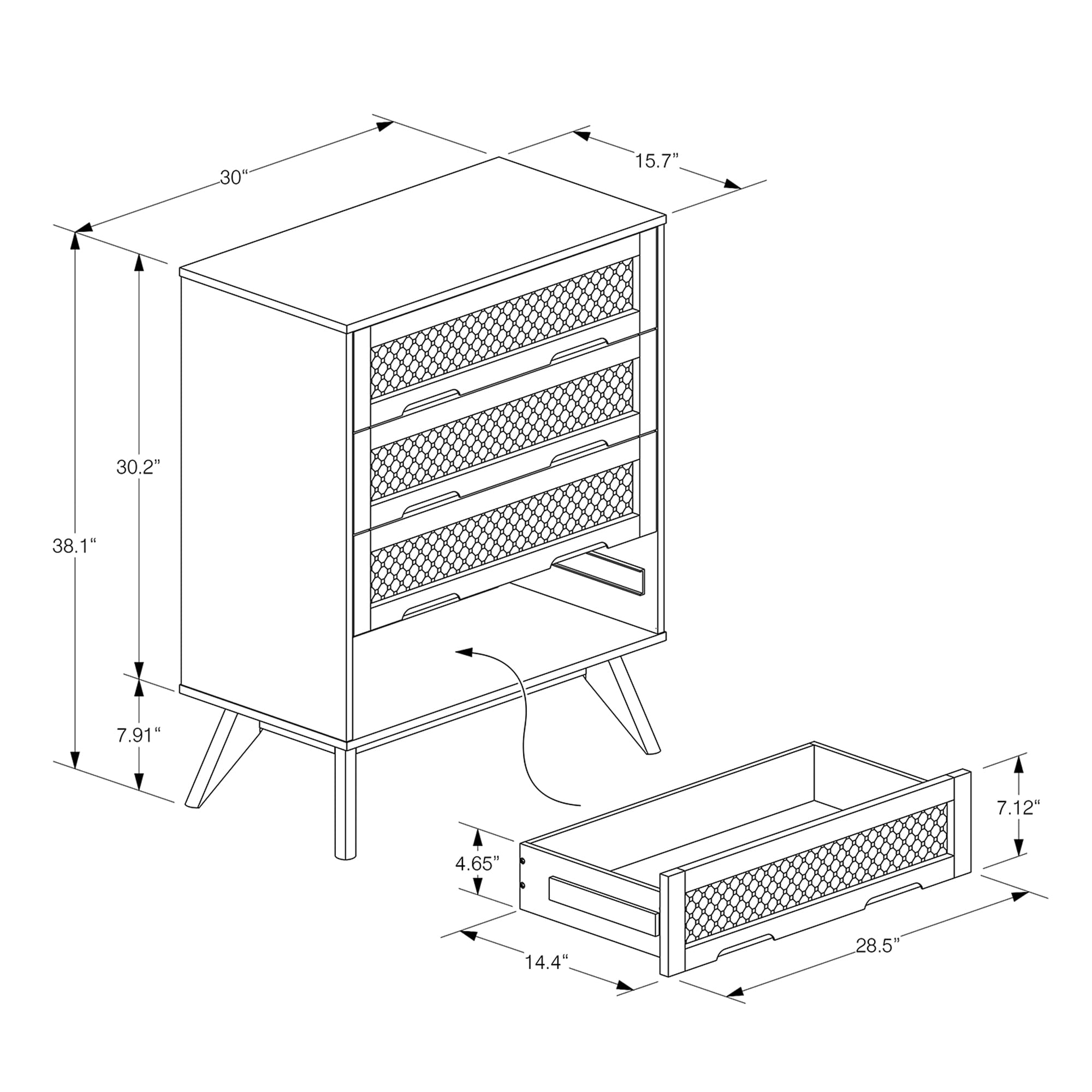 Baxton Studio Barrett Mid-Century Modern Walnut Brown Finished Wood and Synthetic Rattan 4-Drawer Chest