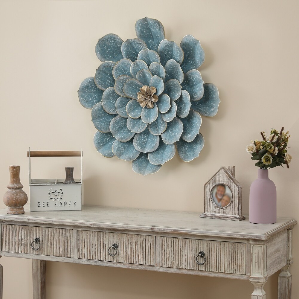 Light Blue Metal Flower Wall Decor