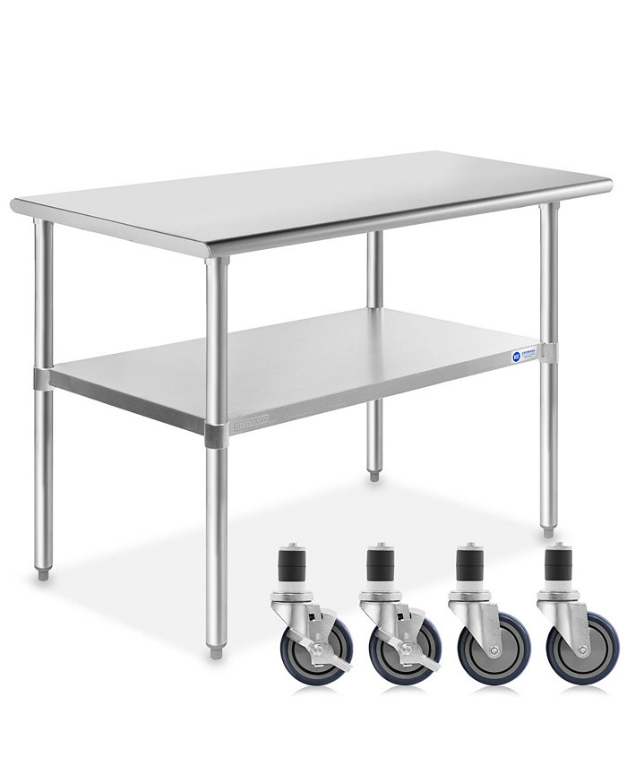 GRIDMANN 48 x 24 Inch Stainless Steel Table w  4 Casters NSF Commercial Kitchen Work and Prep Table