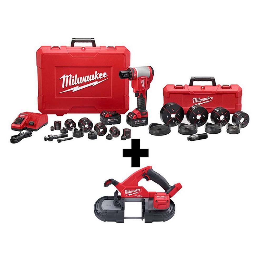 MW M18 18V Lithium-Ion 12 in. to 4 in. Force Logic High Capacity Cordless Knockout Tool Kit with FUEL Bandsaw 2676-23-2829-20