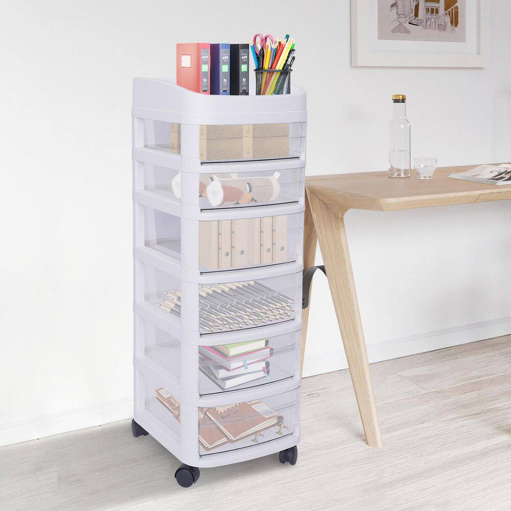 YIYIBYUS 6-Tier Plastic 4-Wheeled Rolling Storage Cart with 6 Drawers Containers Bins in White HG-LYF6168-251