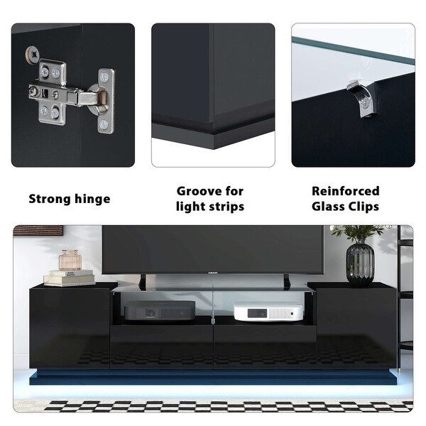 Modern High Gloss TV Stand with Tempered Glass