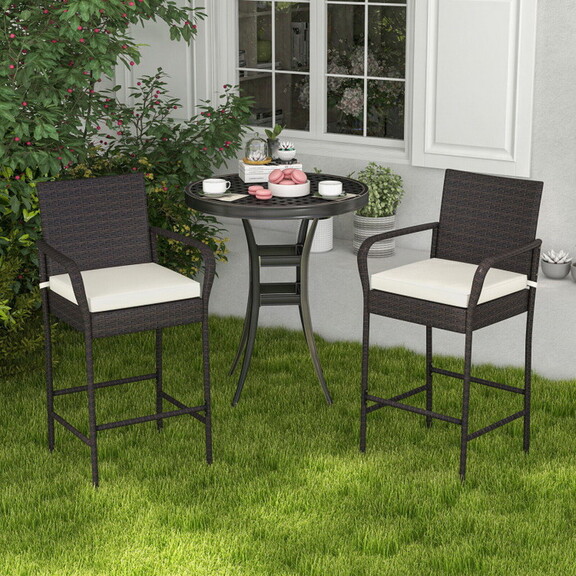 Costway 2/4 Pieces Outdoor PE Rattan Cushioned Bar...