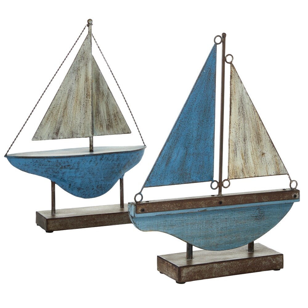 Blue Metal Coastal Sail Boat Sculpture (Set of 2)   S/2 17\