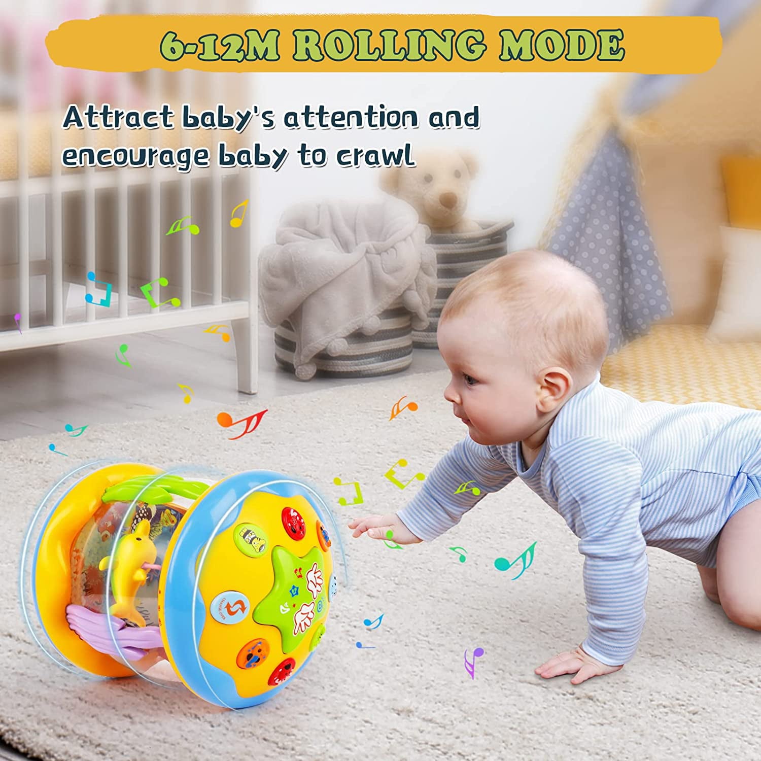 Zmoon Baby Toys 6-12 Months，Educational Learning Toys Rotating Projector Drum with Melodies ， Musical Light up Toys for Toddlers 1 2 3 Year Old Boys Girls