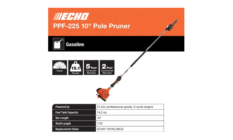 ECHO PPF-225 10 in. 21.2 cc Gas 2-Stroke Cycle Pole Saw