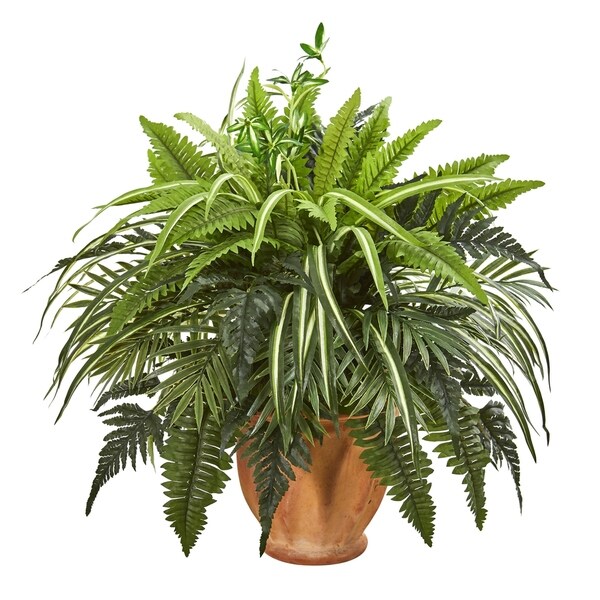 23 Mixed Greens and Fern Artificial Plant in Terra Cotta Planter