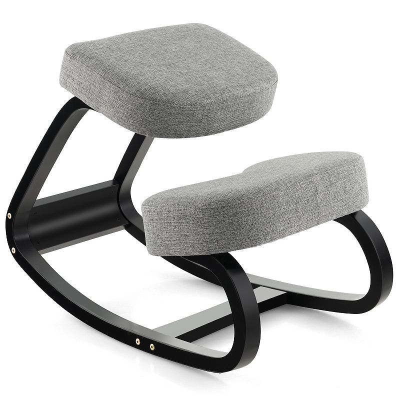 Rocking Ergonomic Kneeling Chair With Padded Cushion For Home Office-Grey