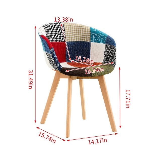 Dining Chair Set for 2 Accent Living Room Chair with Patchwork Fabric Seat Modern Lounge Chair for Restaurant Coffee Room