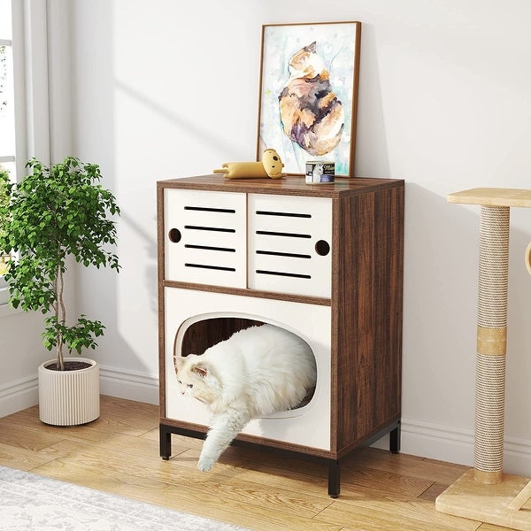 Hidden Cat Litter Box Furniture with Doors Storage