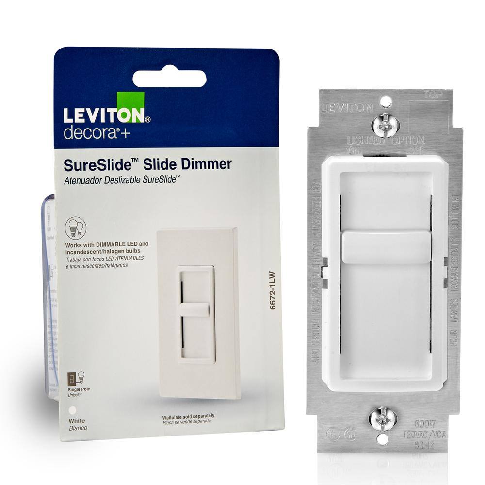 Leviton Decora SureSlide Universal 150W LEDCFL Incandescent Slide-To-Off Dimmer White R12-06672-1LW