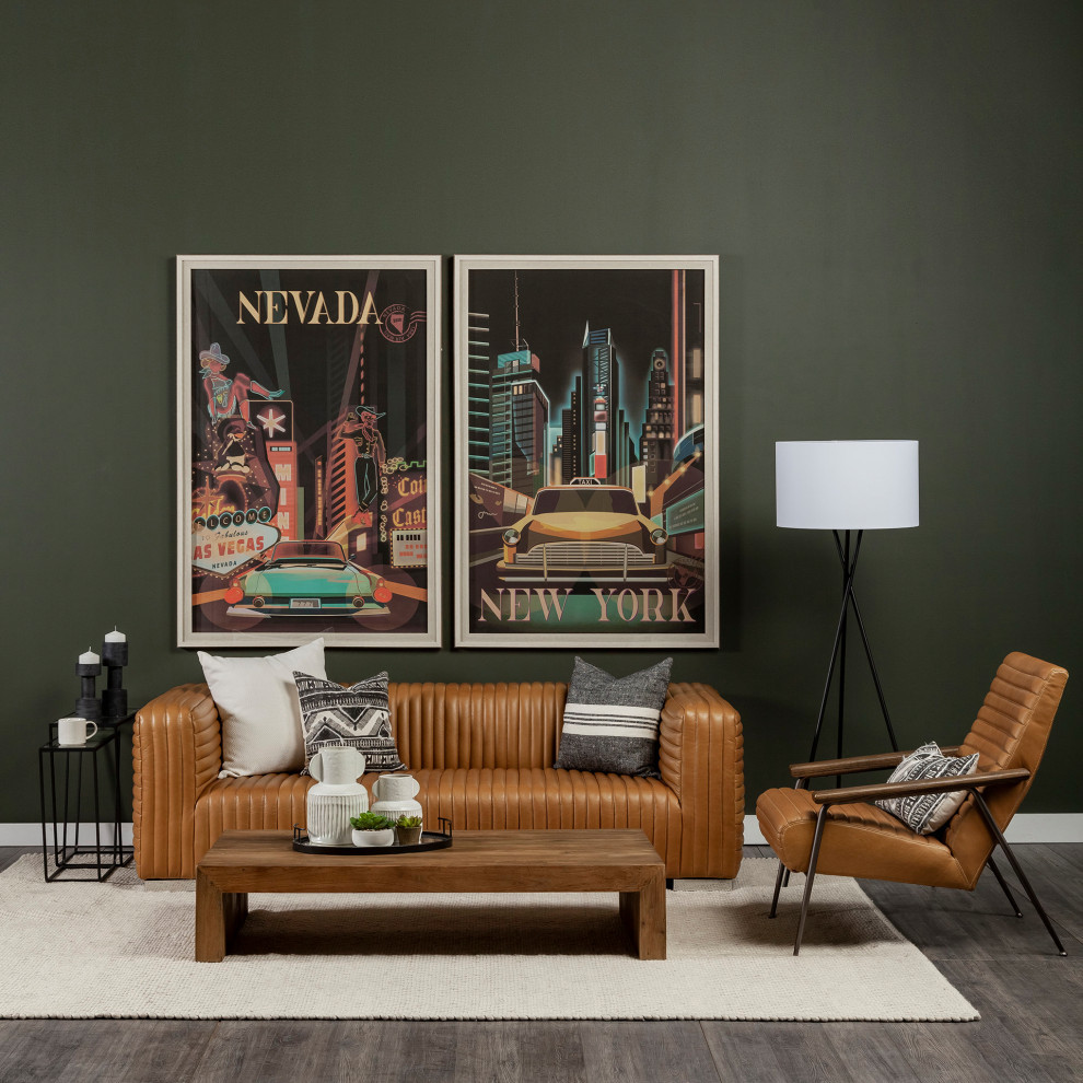 Grosjean Brown Genuine Leather w/ Dark Brown Frame  ampWooden Arms Accent Chair   Midcentury   Armchairs And Accent Chairs   by Mercana  Houzz