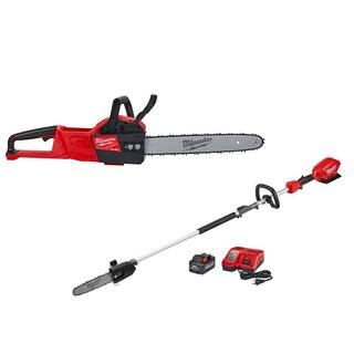 MW M18 FUEL 16 in. 18-Volt Lithium-Ion Brushless Electric Battery Chainsaw with Battery Pole Saw Kit Combo 2727-20-2825-21PS