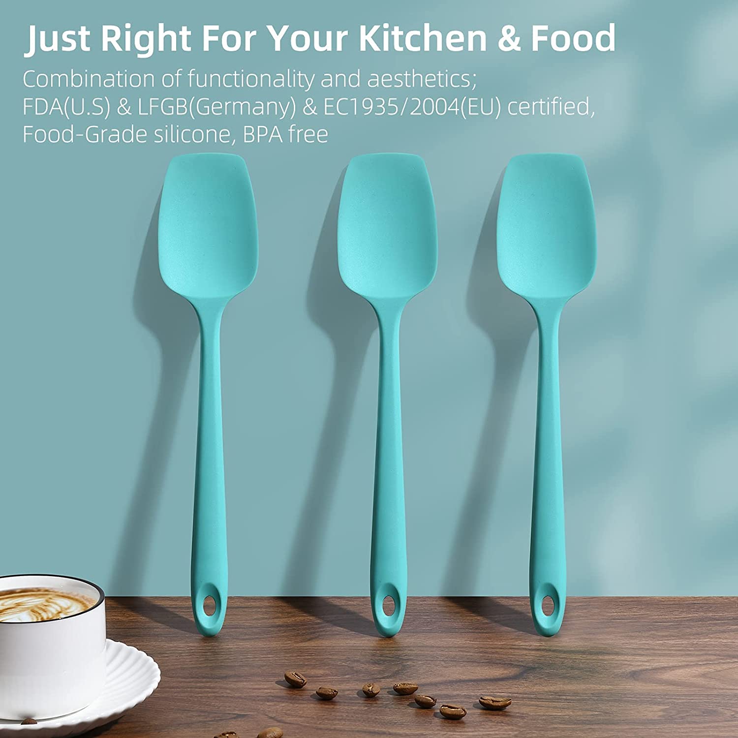 Silicone Spoon Spatula Set, Food Grade BPA Free, Heat Resistant Up To 600℉, Baking Cooking Mixing Kitchen Utensils Set of 3(Teal)