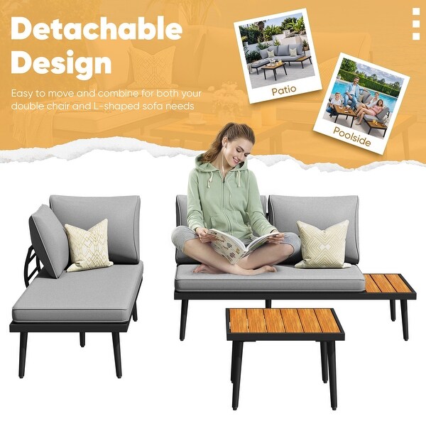 Furniwell 3pieces Sectional Sofa Patio Furniture Outdoor Conversation Set Steel Modular Design Set with Coffee Table