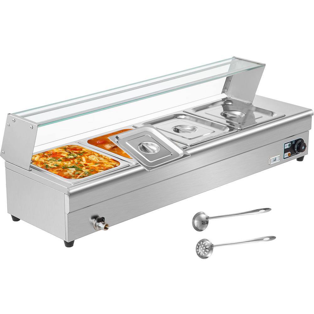 VEVOR 4 Pan x 12 GN Stainless Steel Commercial Food Steam Table 6 in. Deep 1500-Watt Electric Countertop Food Warmer 44 Qt. BLZBWTC4PB2400001V1