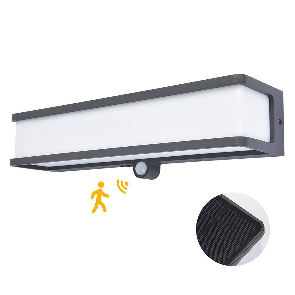 LUTEC 1-Light Dark Grey Outdoor Solar Powered Integrated LED Lantern Wall Mount Sconce with Motion Sensing Feature 6943801125