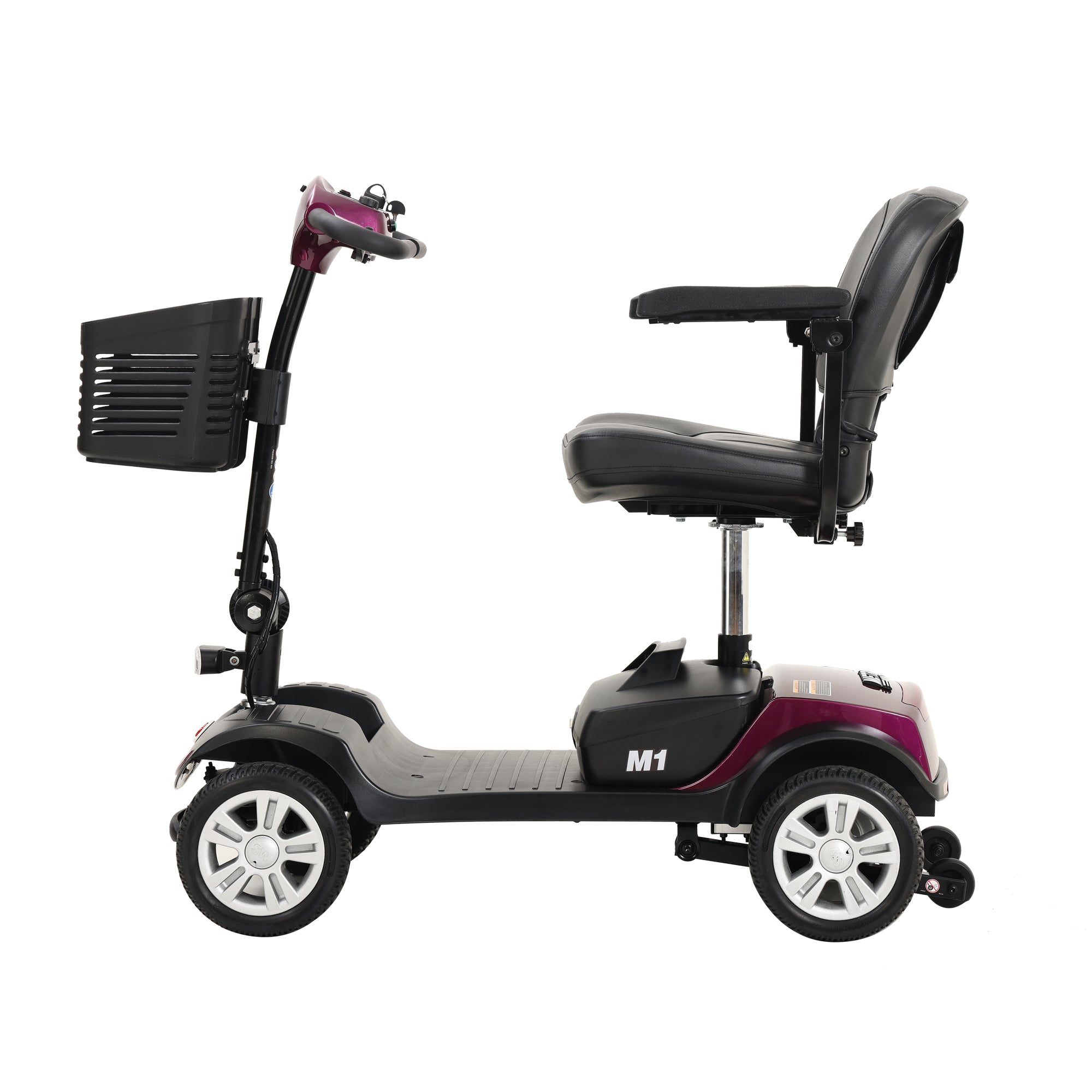 Folding 4 Wheels Compact Travel Mobility Scooter with Led Light 300W, Electric Powered Wheelchair Device Motor for Adult Elderly -300lbs, Power Extended Battery with Charger and Basket, Plum