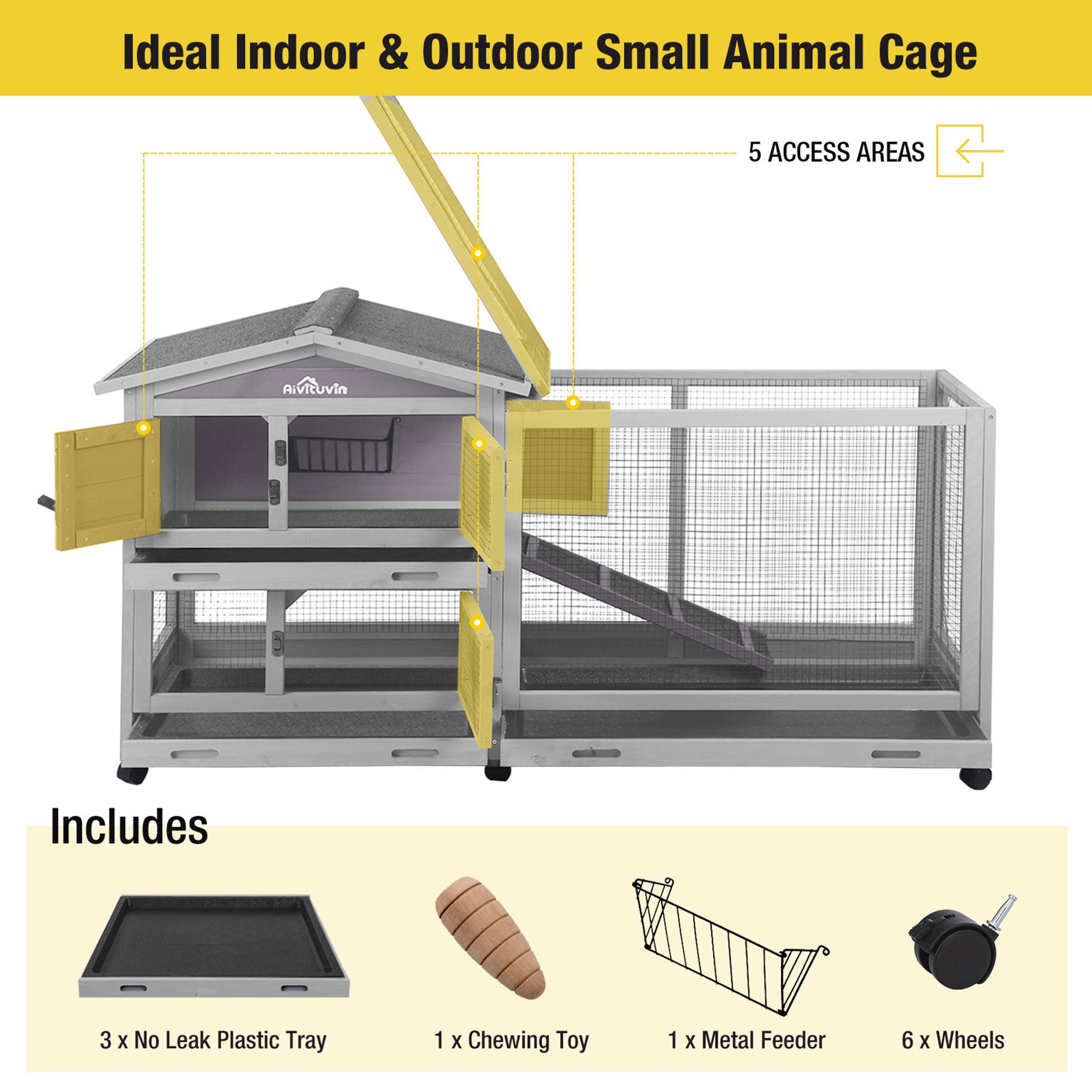 Morgete Wood Rabbit Hutch Bunny Cage with Wheels Small Pet House for Guinea Pig Indoor and Outdoor