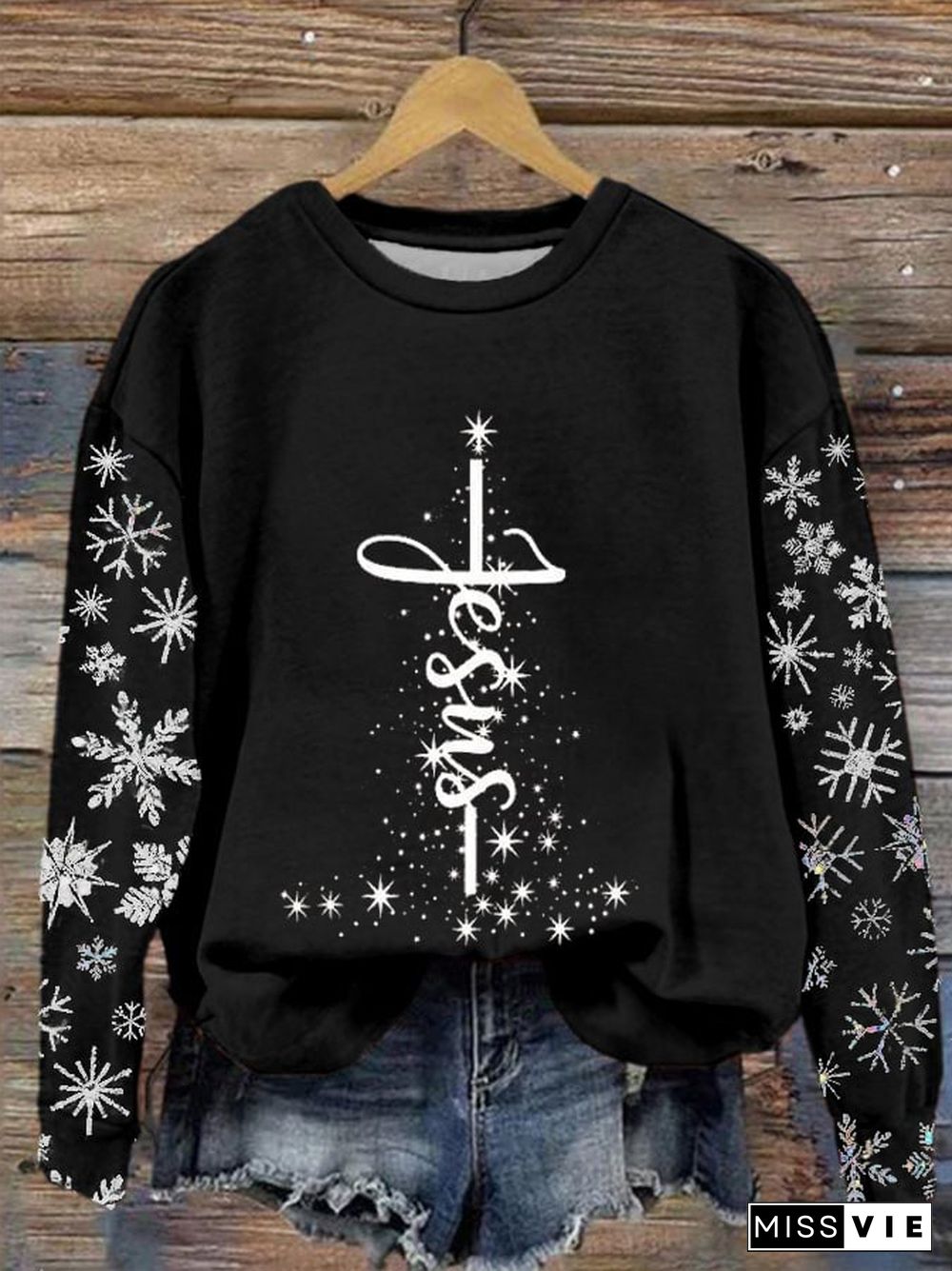 Women's Jesus Snowflake Print Sweatshirt