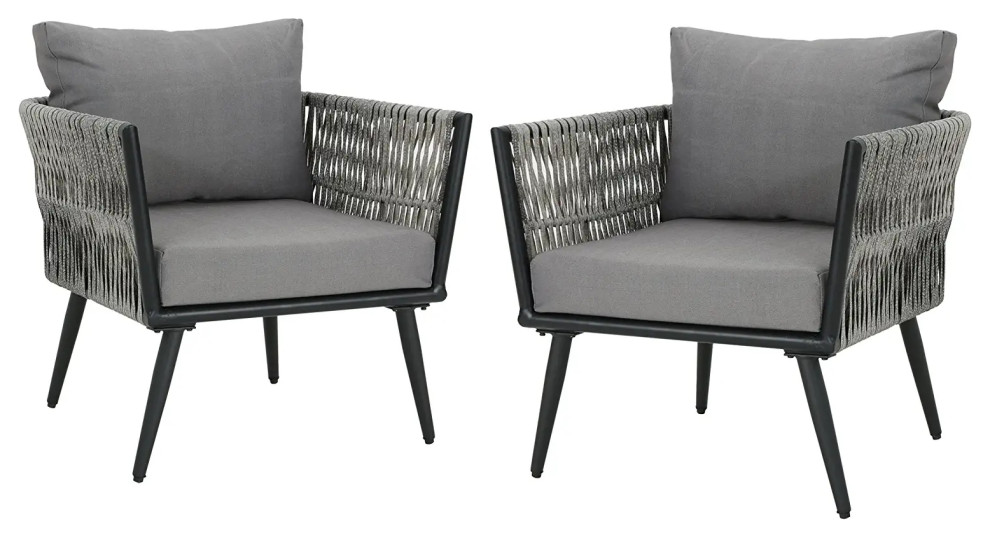 2 Pack Patio Chair  Rustproof Aluminum Frame With Wicker Sides  Light Dark Gray   Midcentury   Outdoor Lounge Chairs   by Decor Love  Houzz