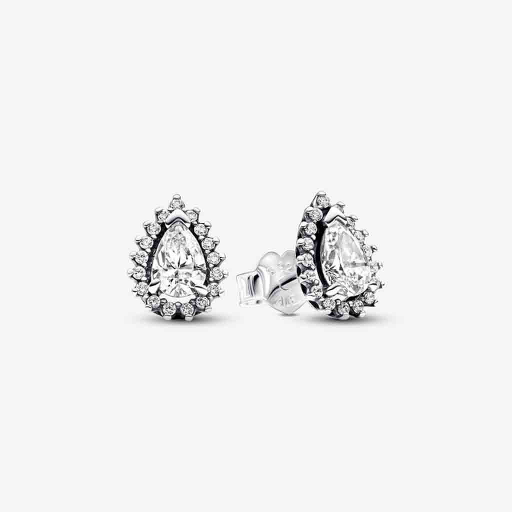 PANDORA  Sparkling Pear Halo Stud Earrings