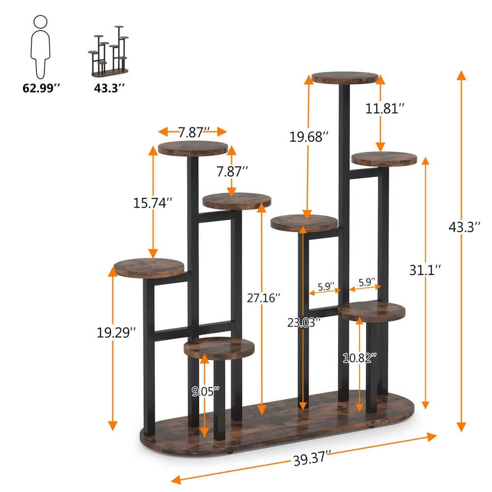 BYBLIGHT Wellston 44 in. Brown Round Wood Indoor Plant Stand with Tall Plant Rack Display Holder Planter Organizer BB-ZHS006XF