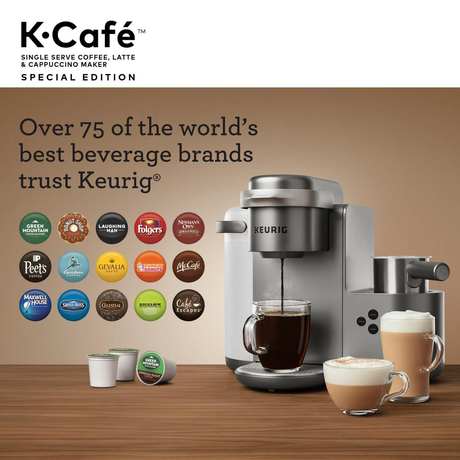 Keurig K-Cafe Special Edition Single Serve K-Cup Pod Coffee， Latte and Cappuccino Maker， Nickel