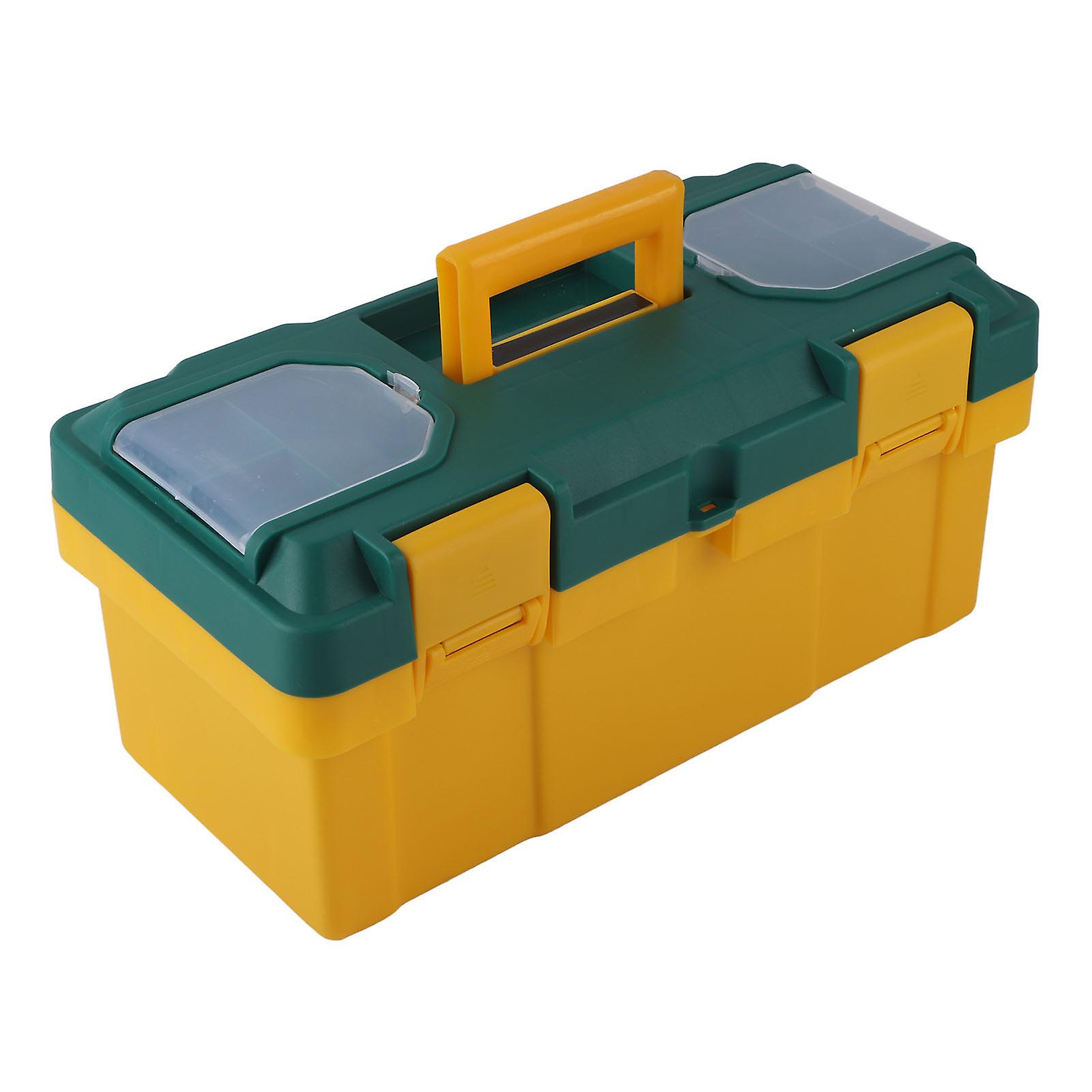 Hardware Tool Box Car Portable Storage With Removable Tray Small Parts Case Yellow + Green17in(40x20x19cm)