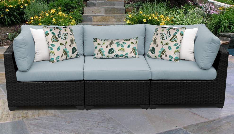 Belle 3 Piece Outdoor Wicker Patio Furniture Set 03b   Tropical   Outdoor Sofas   by TKClassics  Houzz