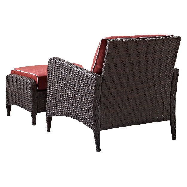 Kiawah 2pc Wicker Patio Chair With Ottoman Seating Set Crosley