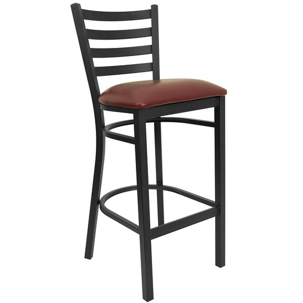 HERCULES Series Black Ladder Back Metal Restaurant Barstool - Burgundy Vinyl Seat