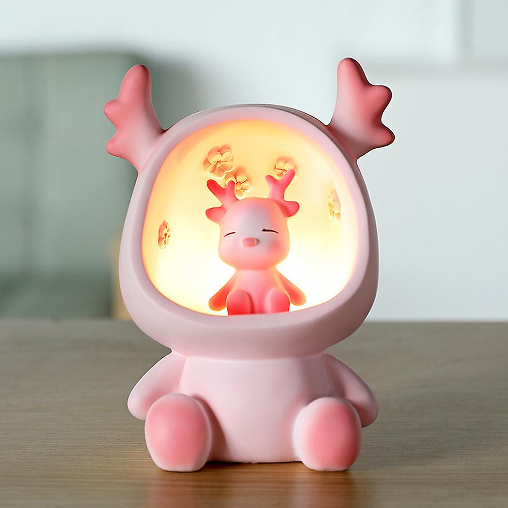 Resin Cartoon Night Light Ornament Cute Deer Star Lights Cute Doll Resin Ornament Creative Birthday Gift For Bedroom Dining Table Car Office Desk Pink