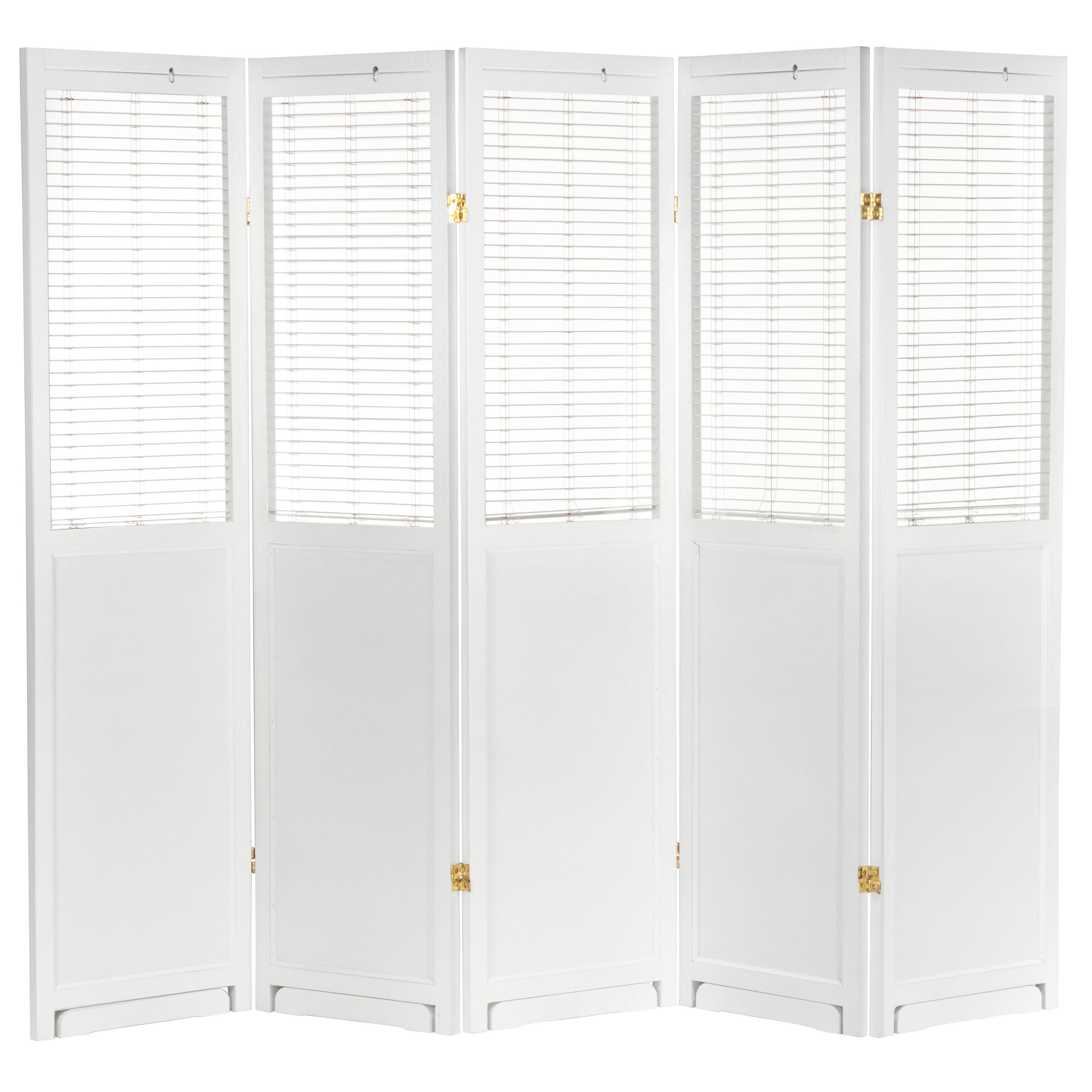 Oriental Furniture 6 ft. Tall Adjustable Shutter Room Divider White - 5 Panel