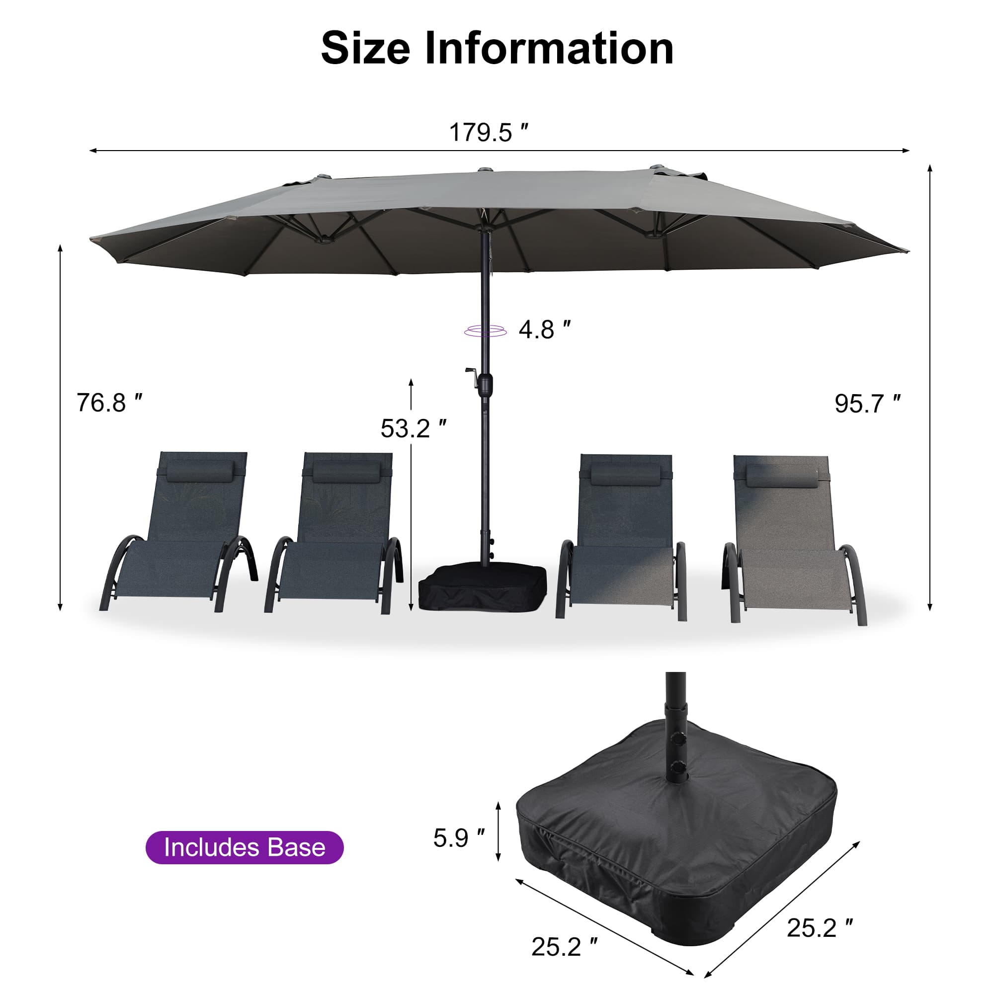 PURPLE LEAF Outdoor Garden Table Umbrella Double Sided Aluminum Rectangular Patio Market Umbrella with Base