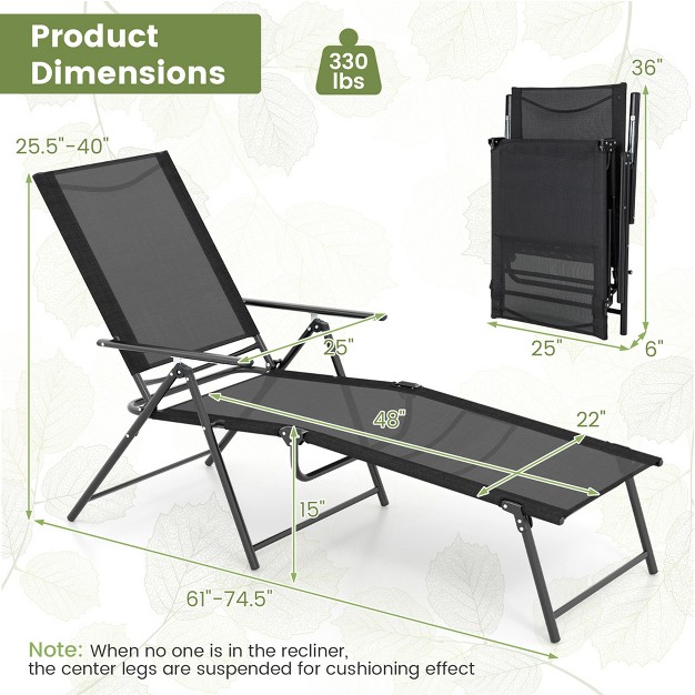 Costway 2 Piece Patio Folding Chaise Lounge Chairs With 6 level Backrest Reclining Chairs Tan black grey