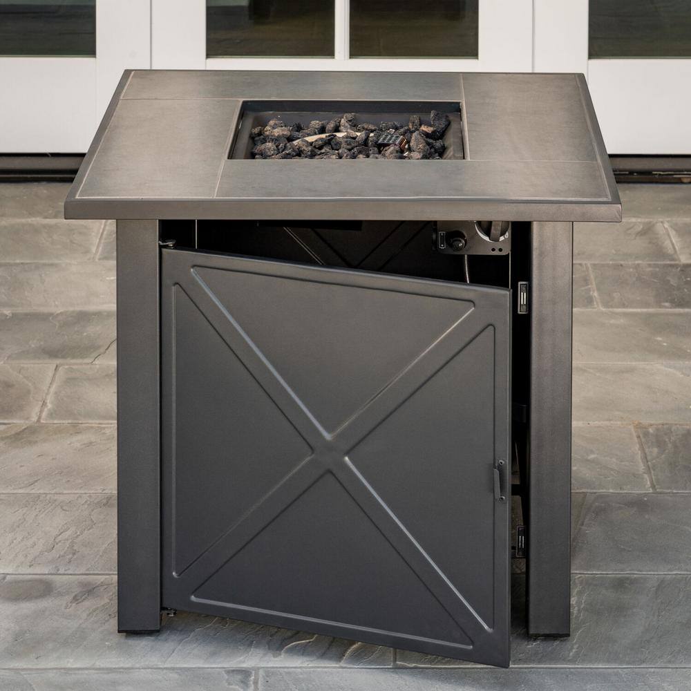 Hanover Naples 40000 BTU Tile-Top Gas Fire Pit Table with Burner Cover and Fire Glass NAPLES1PCFP