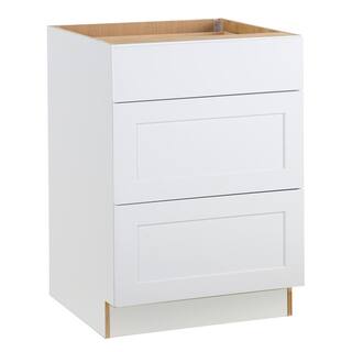 Hampton Bay Cambridge White Plywood Assembled Base Kitchen Cabinet with 3-Soft Close Drawers (24 in. W x 24.5 in. D x 34.5 in. H) CM2435D-WH