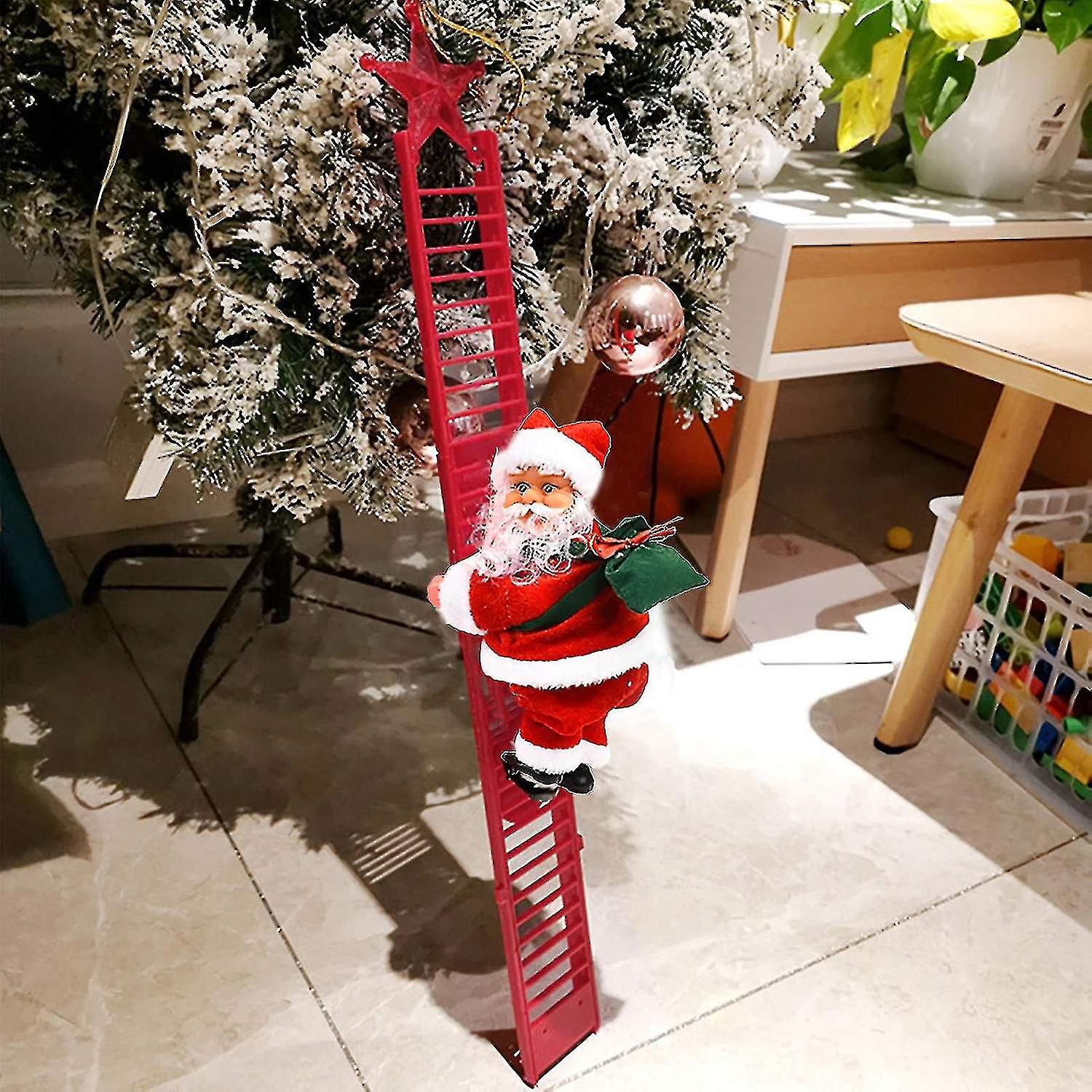 Electric Climbing Ladder Santa Claus Doll Party Music Figurine Decor Gift Toy