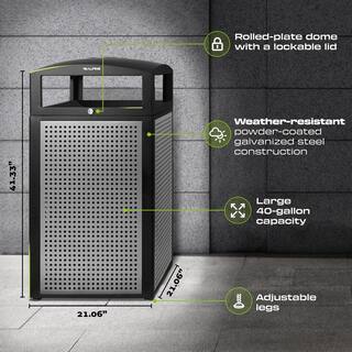 Alpine Industries 40 Gal. All-Weather Outdoor Commercial Trash Can with Lid 471-40-SIL