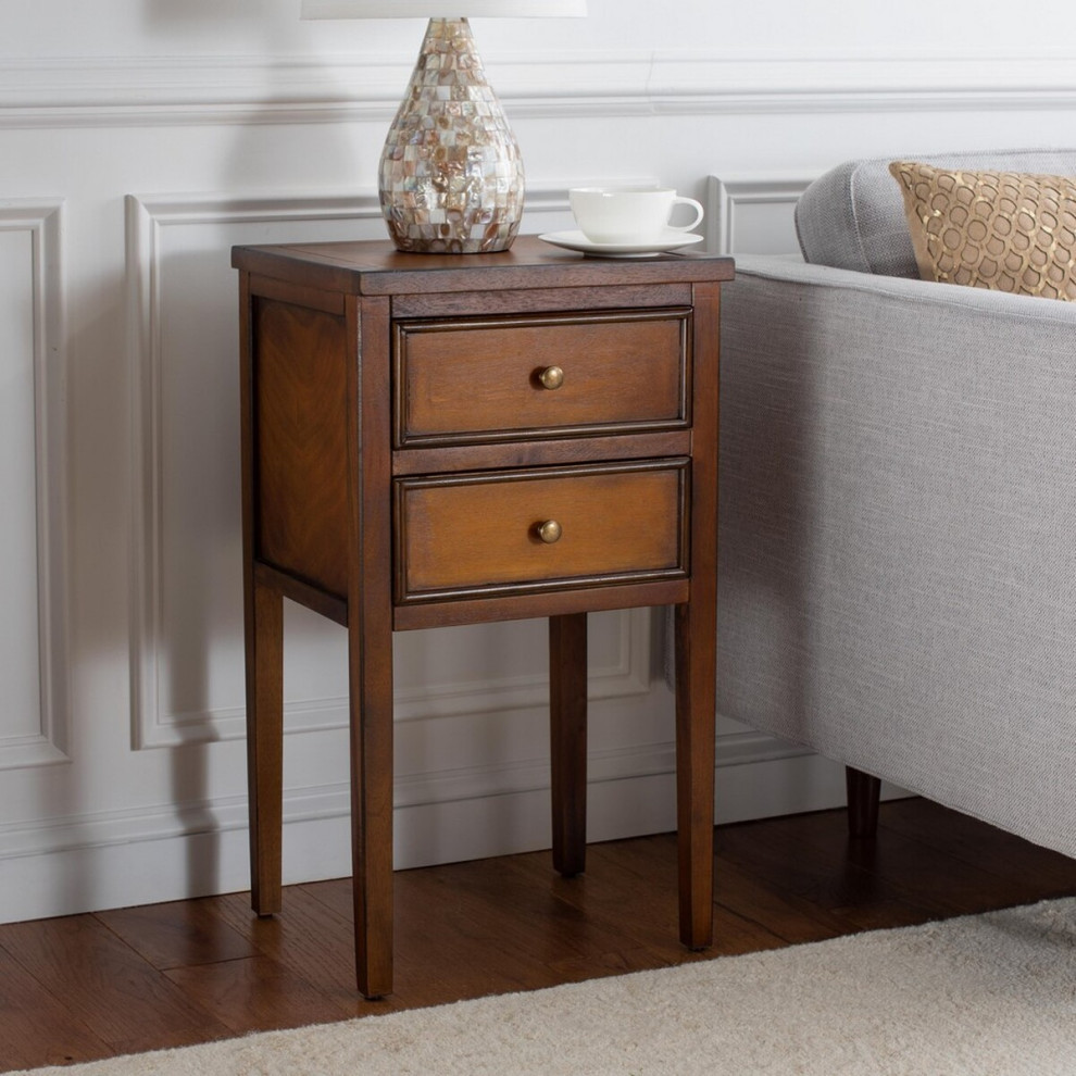 Olenna End Table With Storage Drawers Brown   Transitional   Side Tables And End Tables   by AED Luxury Home Decor  Houzz