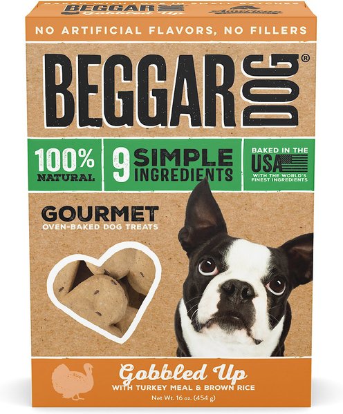 Beggar Dog Gobbled Up Turkey Meal and Brown Rice Crunchy Dog Treats， 16-oz box