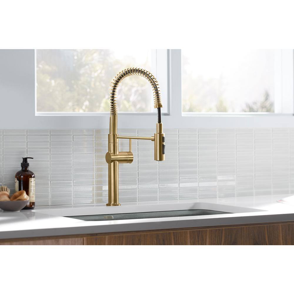 KOHLER Crue Single-Handle Pull-Down Sprayer Kitchen Faucet in Vibrant Brushed Moderne Brass 22973-2MB