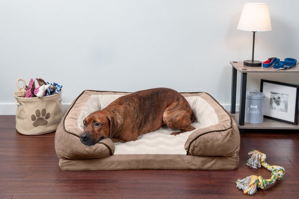 FurHaven Velvet Waves Perfect Comfort Memory Foam Bolster Cat and Dog Bed w/Removable Cover