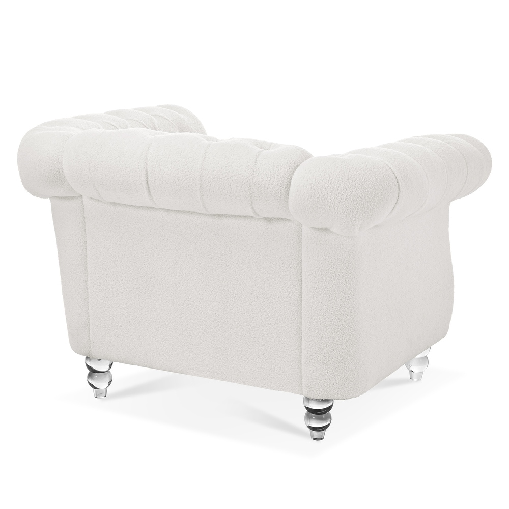 Livingroom Accent Chair  1 Seater Teddy Velvet Cover Sofa Armchair Rolled Arms Chair Lounge Chairs with Nailheads  White